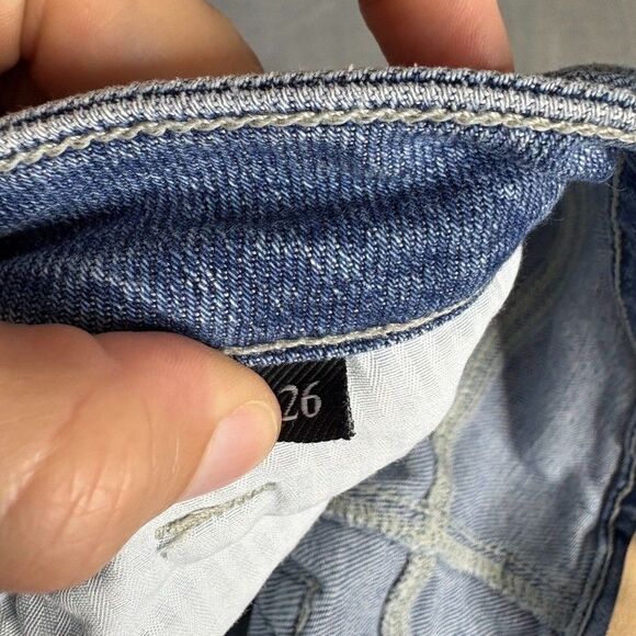 7 For All Mankind Luxe Vintage Ultra High Rise 26 Slim Kick Distressed Button - Picture 11 of 16